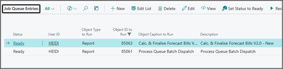 Job Queue Entries to set up